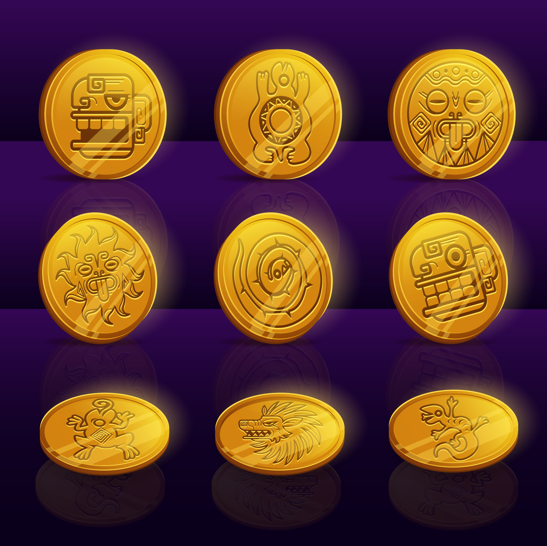 Set Of Gold Coins Mayan Or Aztec Tribal Animals 14634751 Vector Art At Set Of Gold Coins Mayan Or Aztec Tribal Animals 14634751 Vector Art At