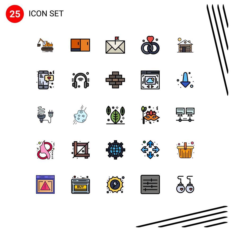 Pictogram Set of 25 Simple Filled line Flat Colors of hotel v communication rings flagged Editable Vector Design Elements