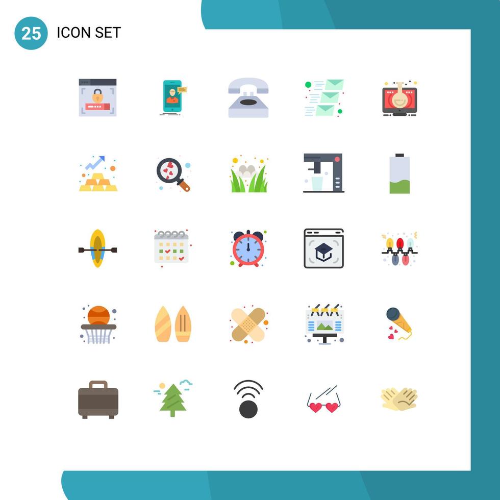 25 User Interface Flat Color Pack of modern Signs and Symbols of elearning mailing call mail conversation Editable Vector Design Elements