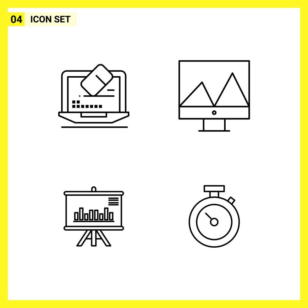 4 Icon Set Simple Line Symbols Outline Sign on White Background for