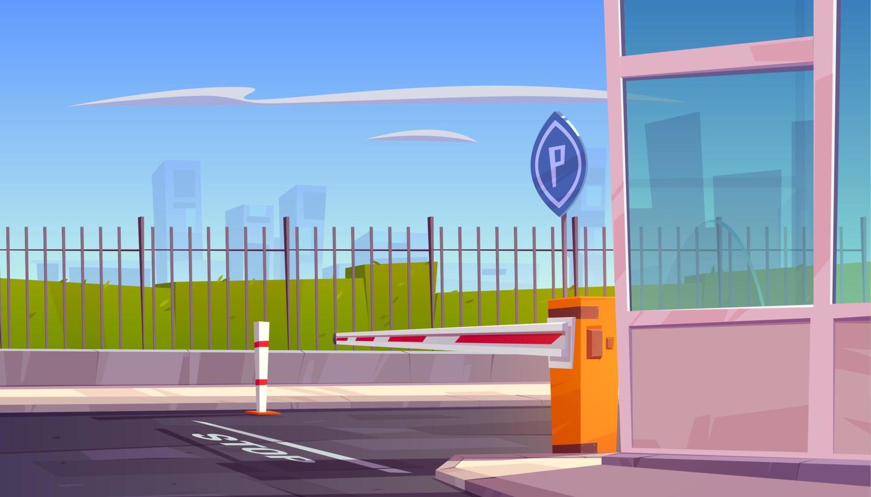 Parking security entrance with car barrier, booth vector