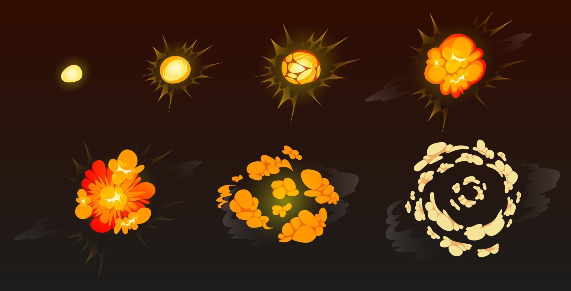 Cartoon bomb explosion storyboard, animation. vector