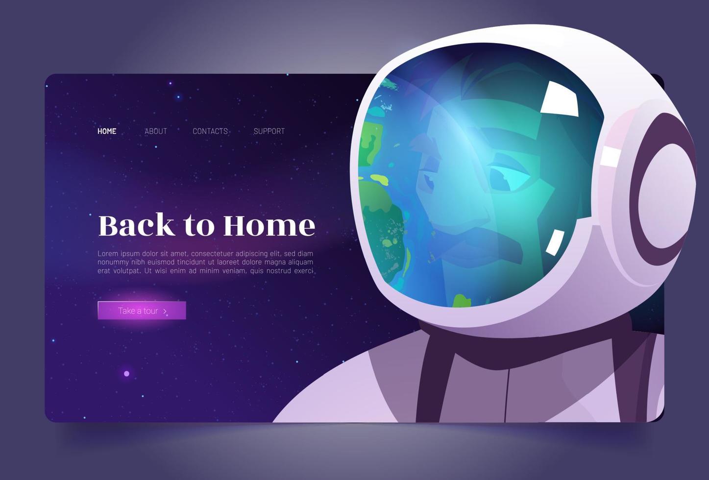 Back to home cartoon landing page with astronaut vector