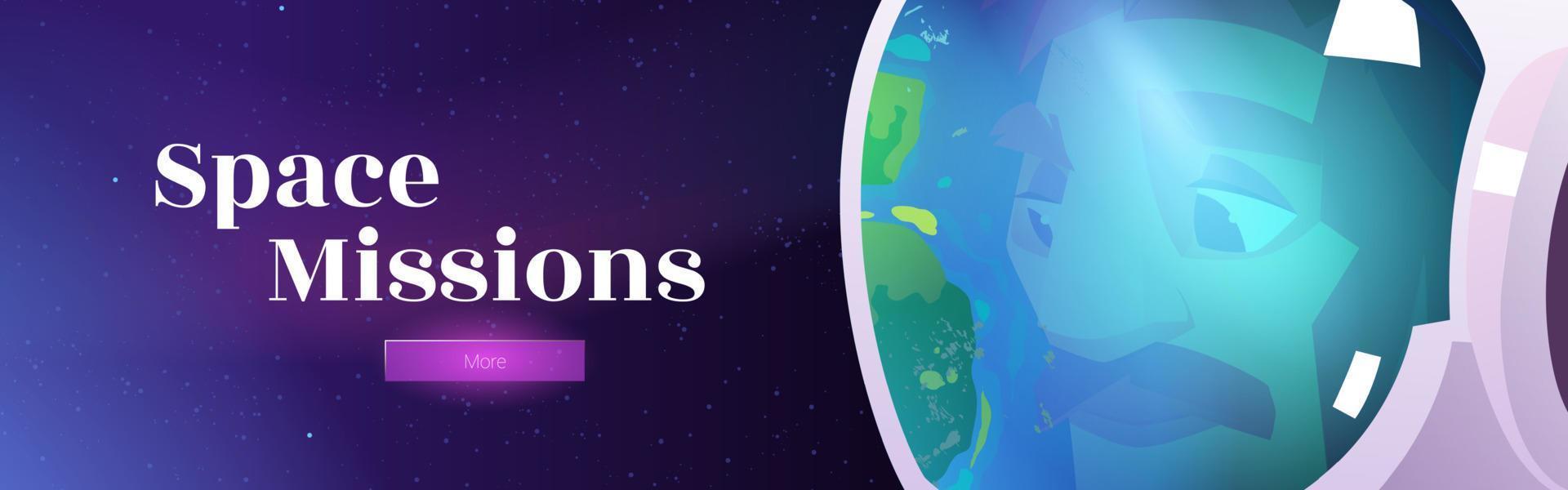 Space missions banner with astronaut in helmet vector