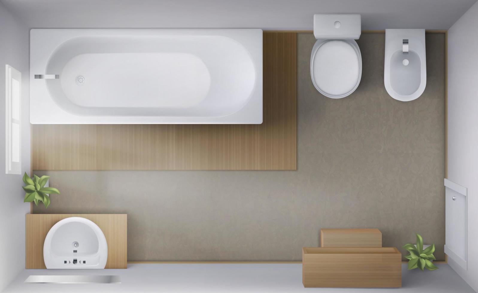Bathroom interior top view, room with empty tub vector