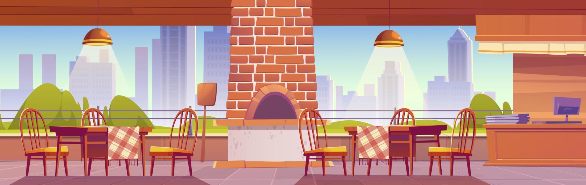 pizzería o cafetería familiar al aire libre con horno vector
