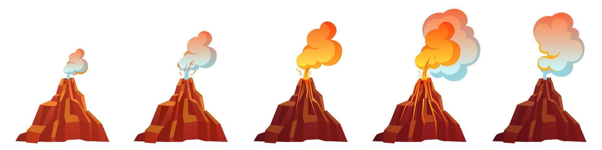 Volcanic eruption process in different stages vector