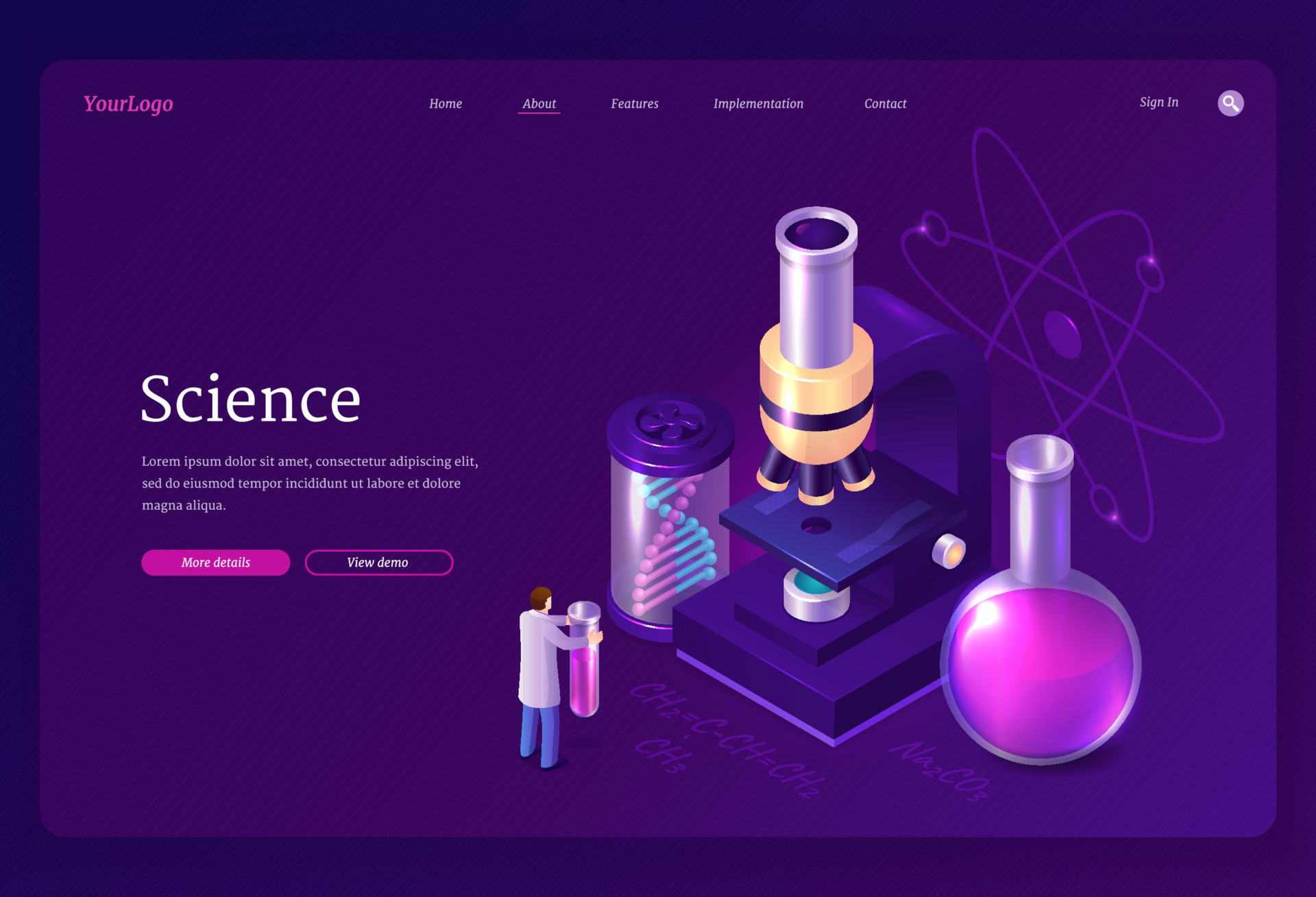 Science isometric landing page, scientist in lab 14634897 Vector Art at