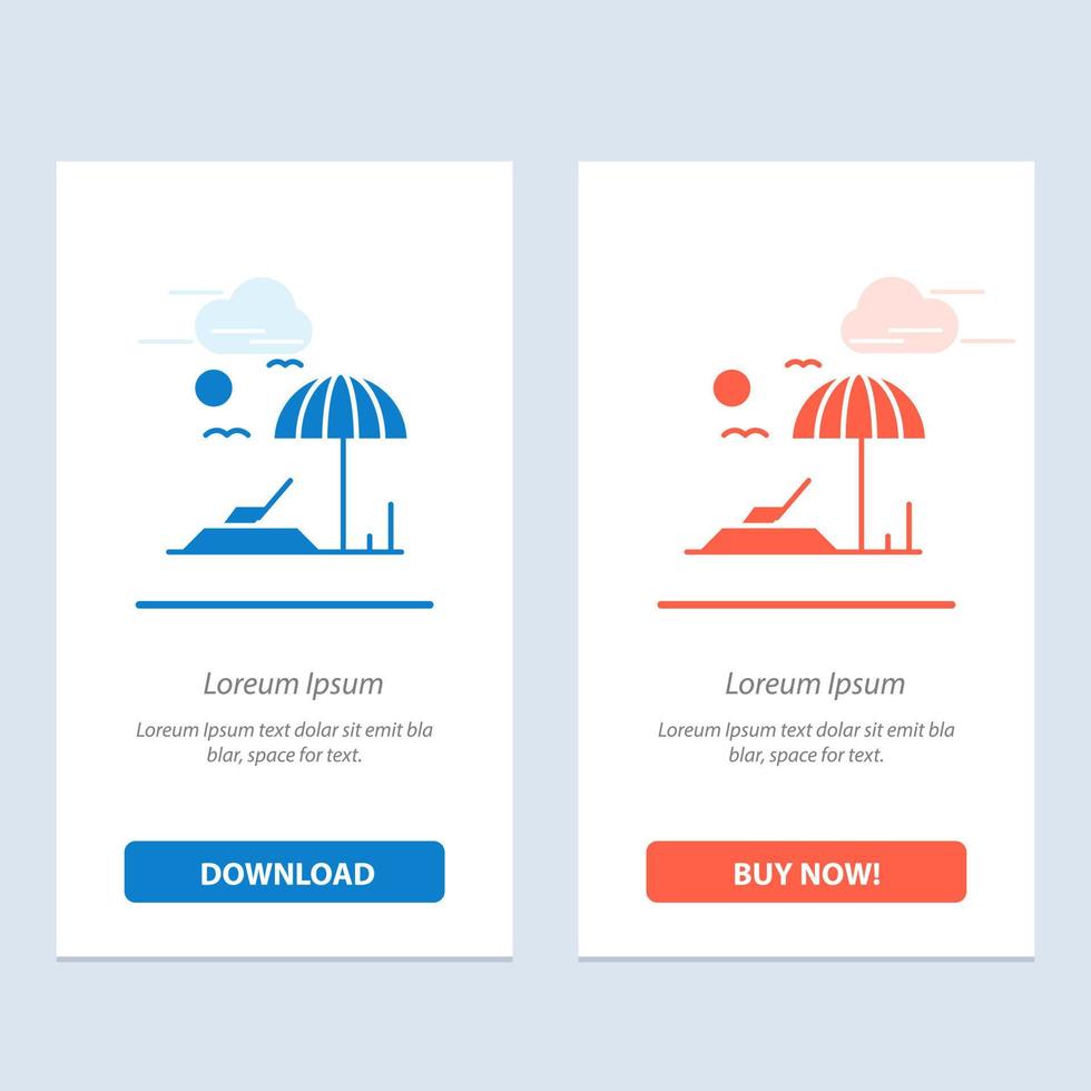 Beach Sunbed Vacation  Blue and Red Download and Buy Now web Widget Card Template vector