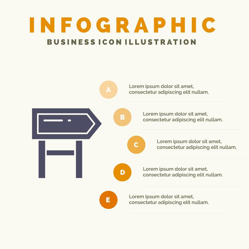 dirección tablero ubicación motivación sólido icono infografía 5 pasos presentación antecedentes vector