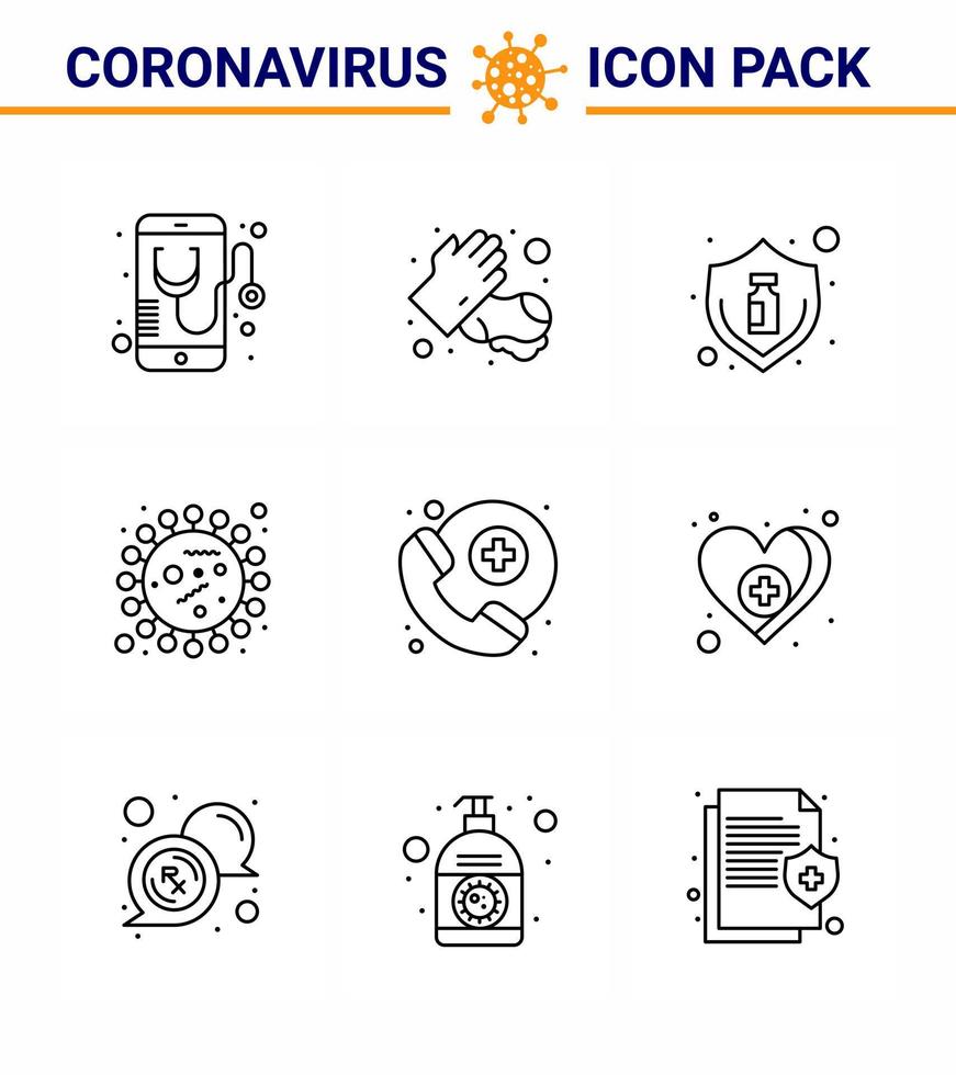 corona virus prevention covid19 tips to avoid injury 9 Line icon for presentation virus coronavirus washing bacteria virus viral coronavirus 2019nov disease Vector Design Elements