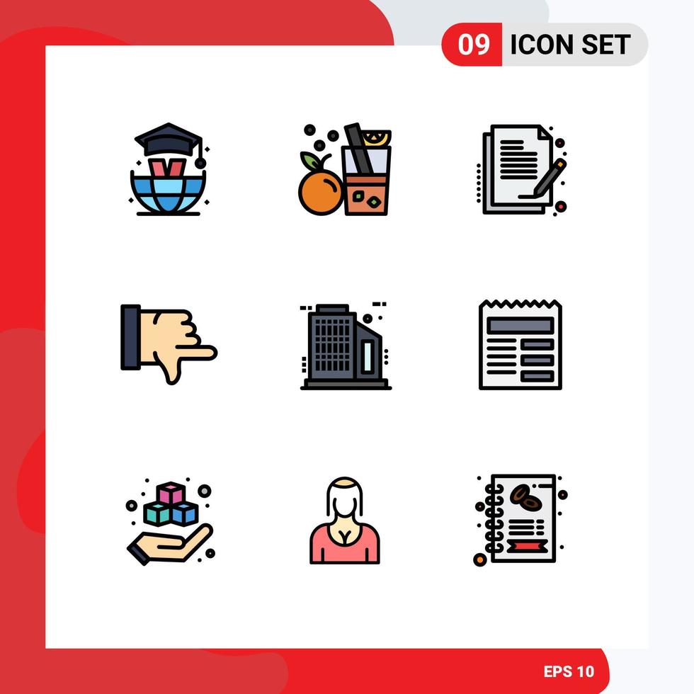 conjunto de 9 iconos modernos de la interfaz de usuario signos de símbolos para la creación de papel de la empresa de documentos pulgares hacia abajo elementos de diseño vectorial editables vector