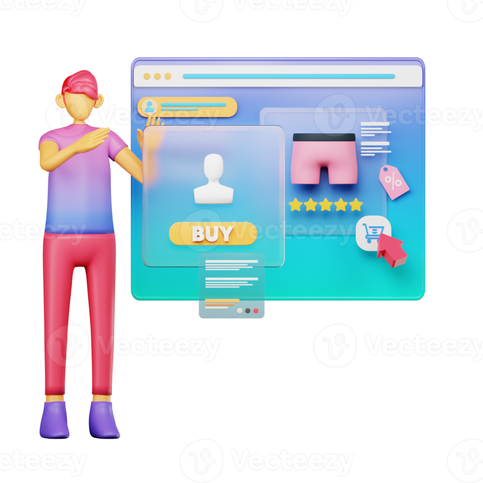 3d character purchasing online shop png