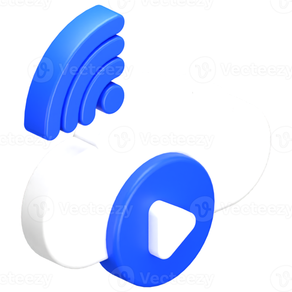3d isometric play video with cloud wifi network icon illustration png