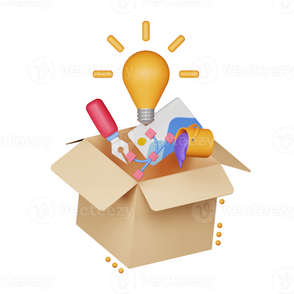 3d design thinking box illustration png