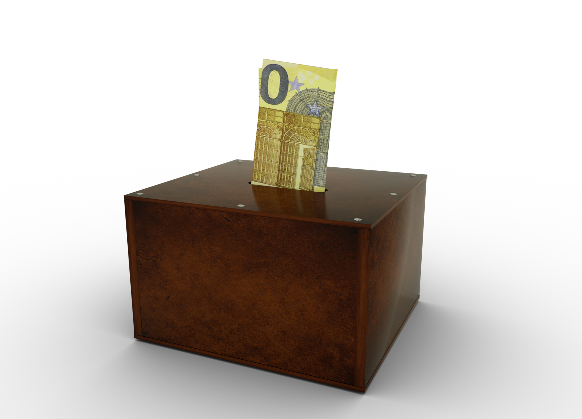 Euro note inside wooden savings box. Generic savings Bank, Penny Bank