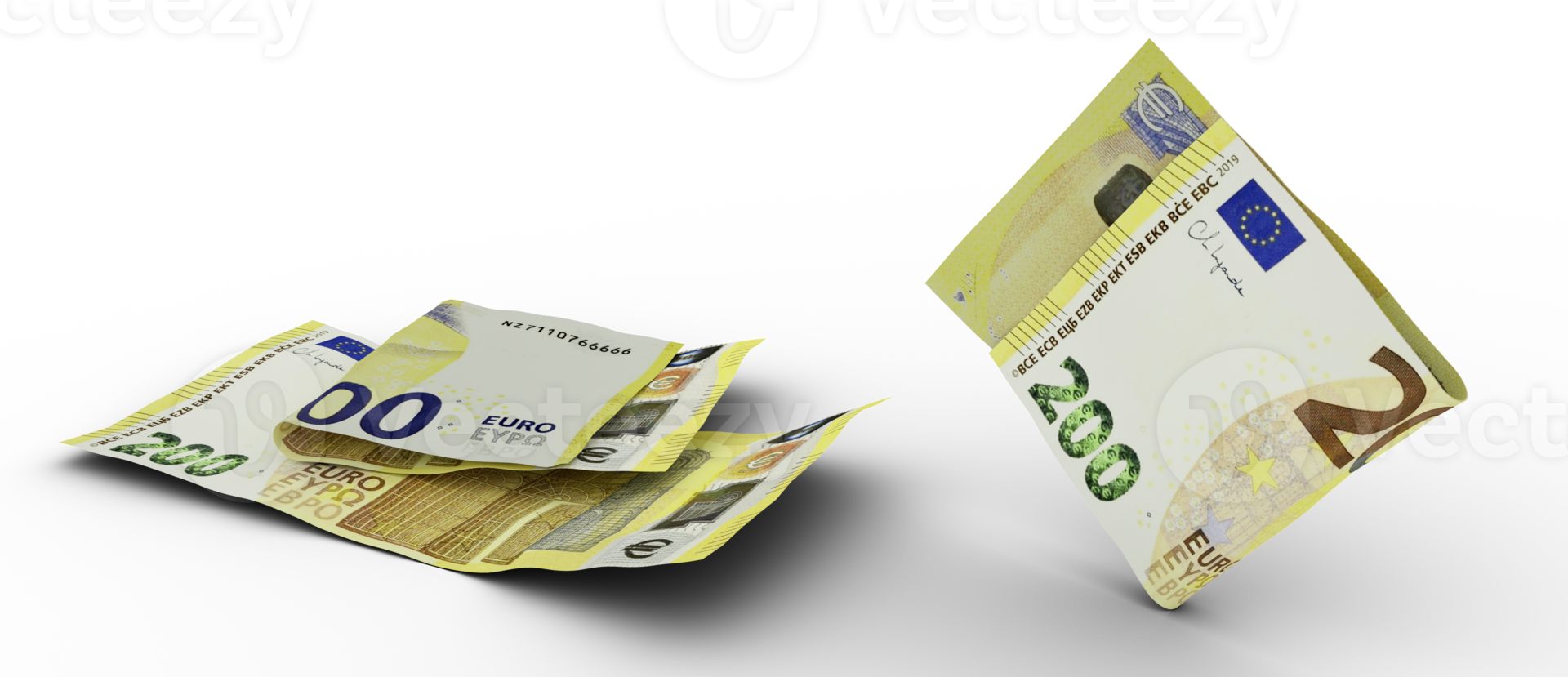 Set of Euro note. 3d rendering png