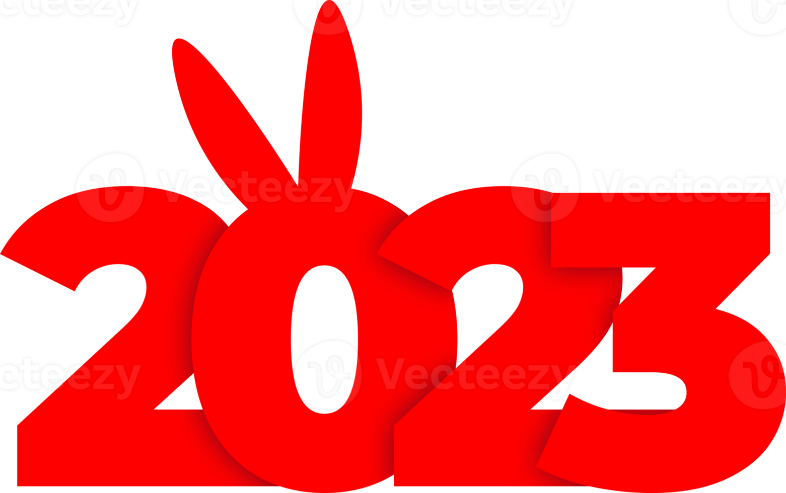 3d 2023 new year text with rabbit ears png