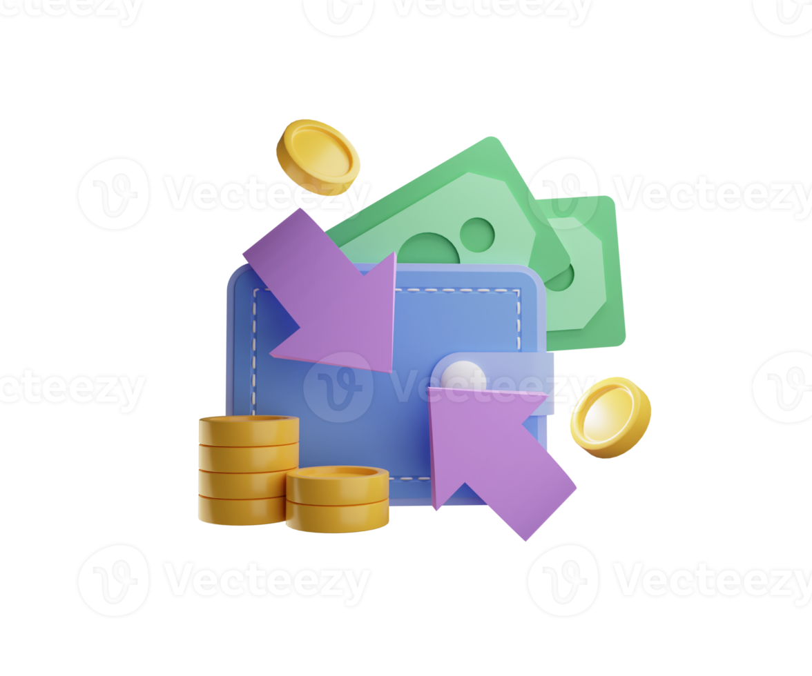 Cashback and money 3d render. Transparent background. png