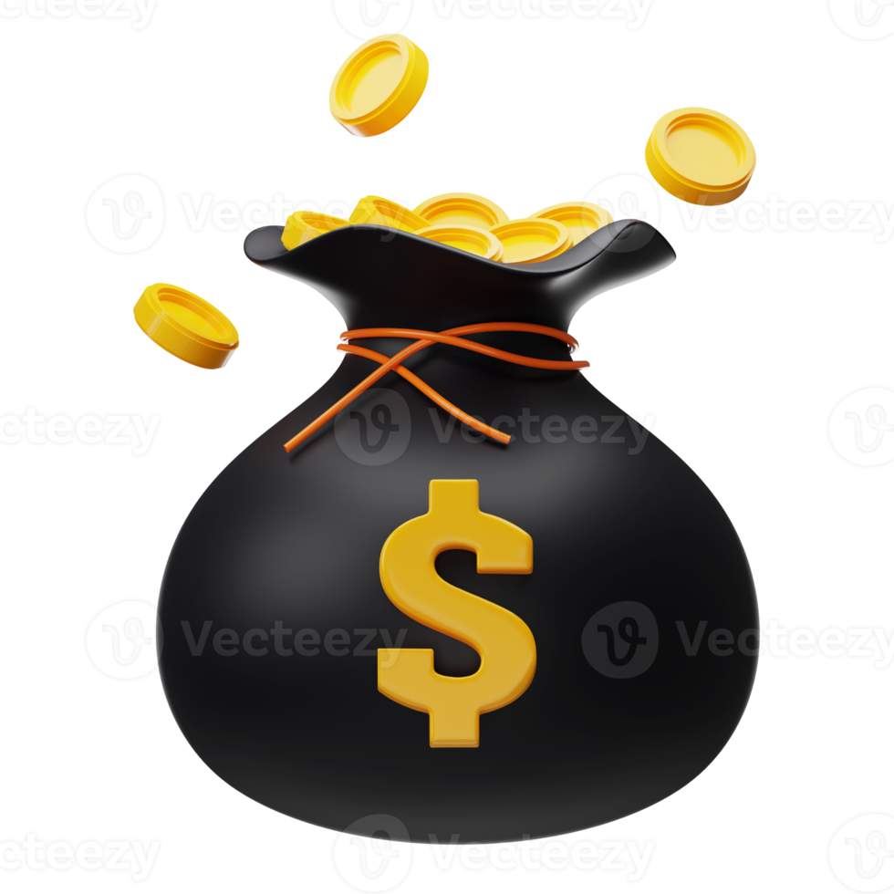 3D Money bag and dollar icon on transparent background. png