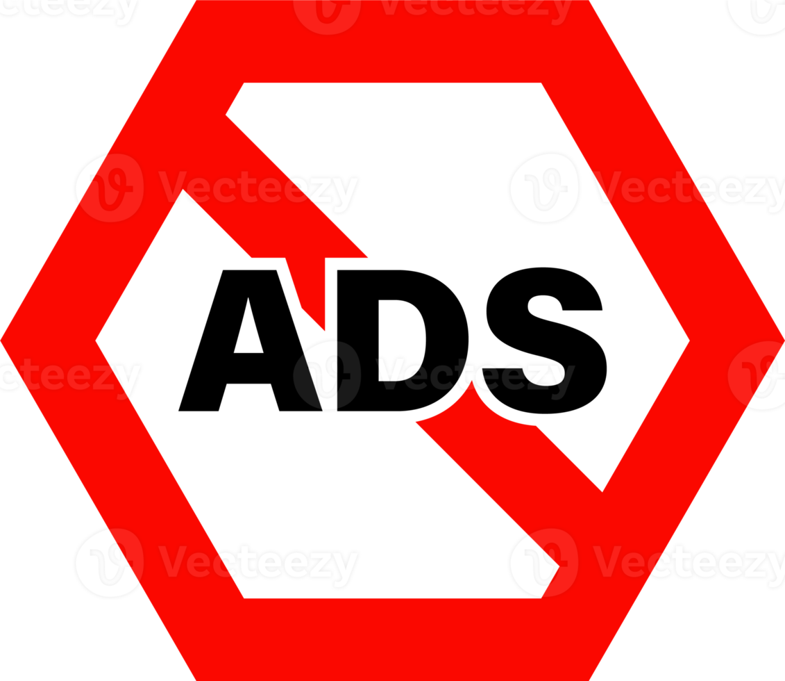 Ad block icon in red colors. No ads signs button. png
