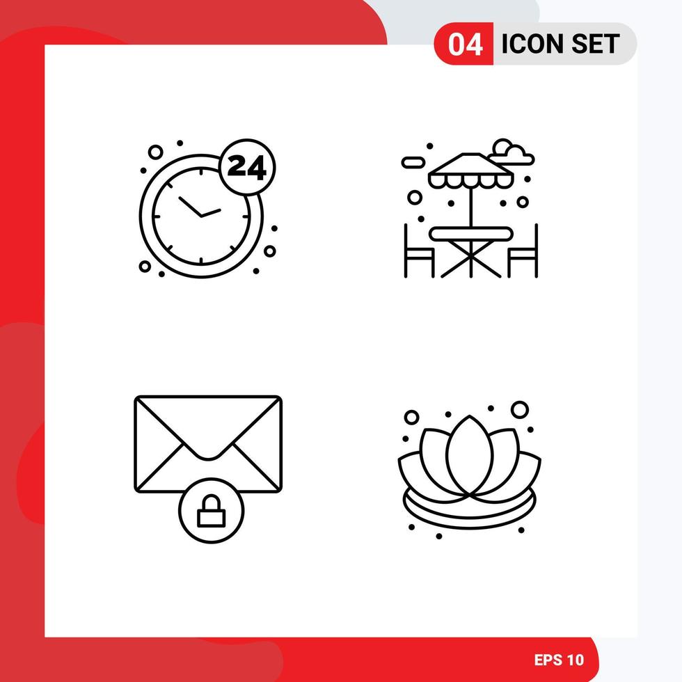 Line Pack of 4 Universal Symbols of clock private service park decorations Editable Vector Design Elements