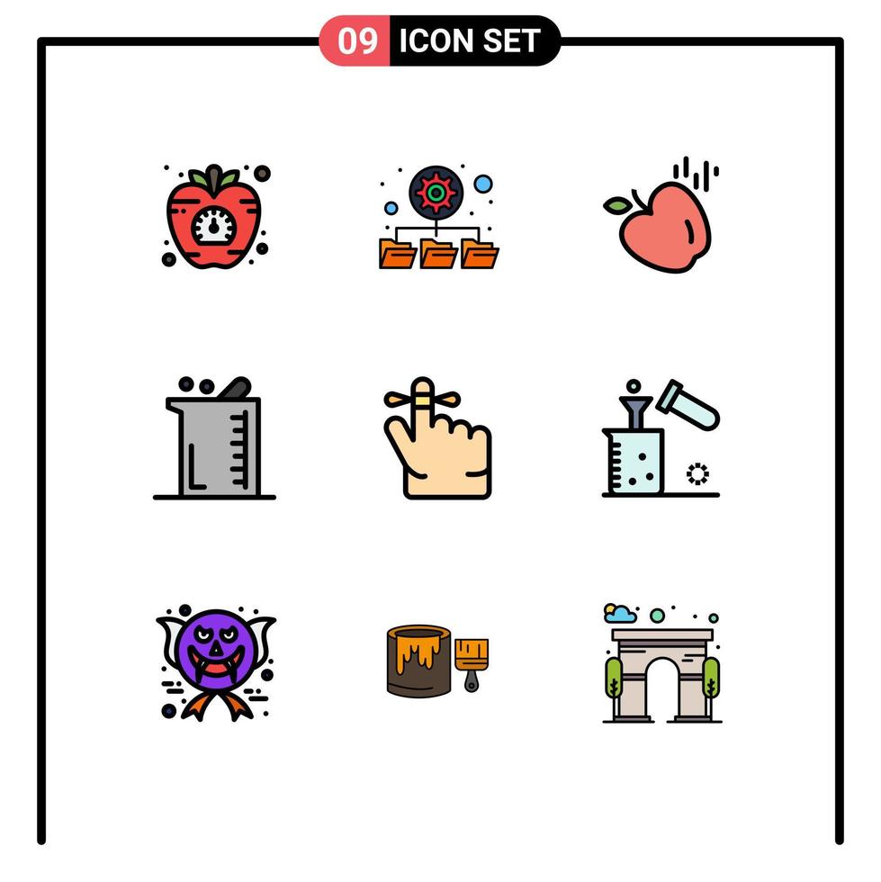 paquete de iconos de vector de stock de 9 signos y símbolos de línea para mantener elementos de diseño de vector editables de bioquímica de química de manzana de laboratorio