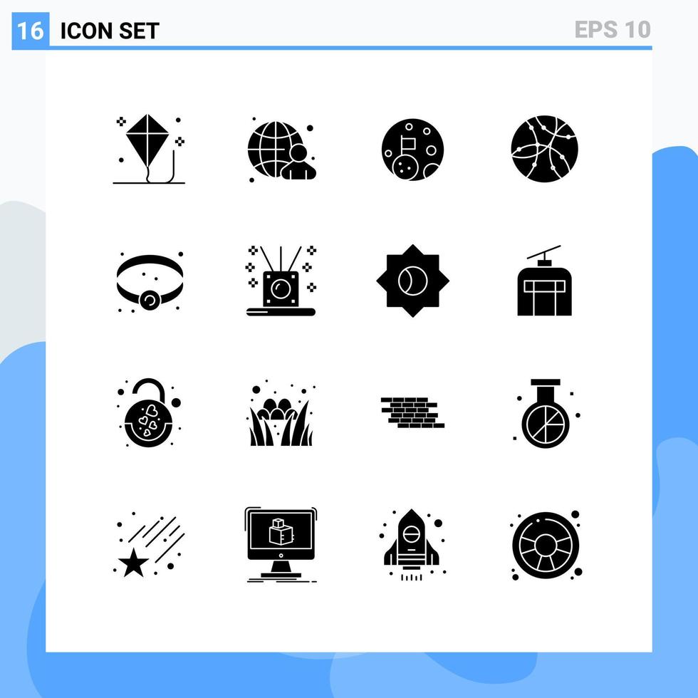 16 Universal Solid Glyph Signs Symbols of bracelet network internet internet planet Editable Vector Design Elements