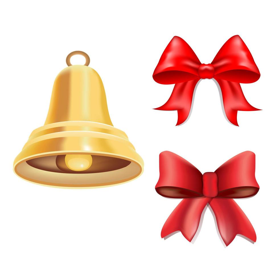 Christmas bell with red bows on an isolated background. Template for text, design elements, places to copy, postcards, social networks, covers, banners. New Year and Christmas. vector