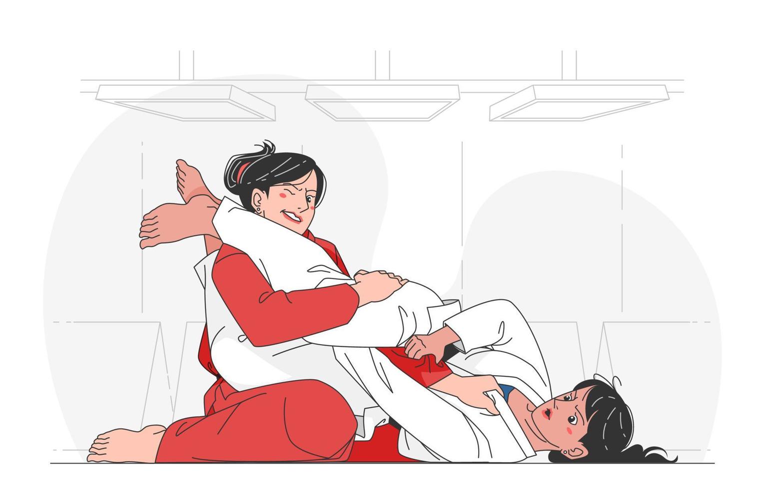 Two  Girls have a Competitive Jiujitsu Match vector