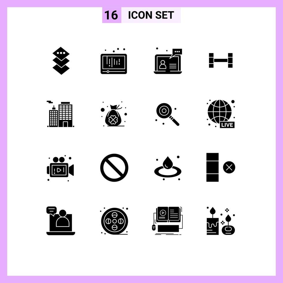 Modern Set of 16 Solid Glyphs and symbols such as corporation building support weightlifting help Editable Vector Design Elements