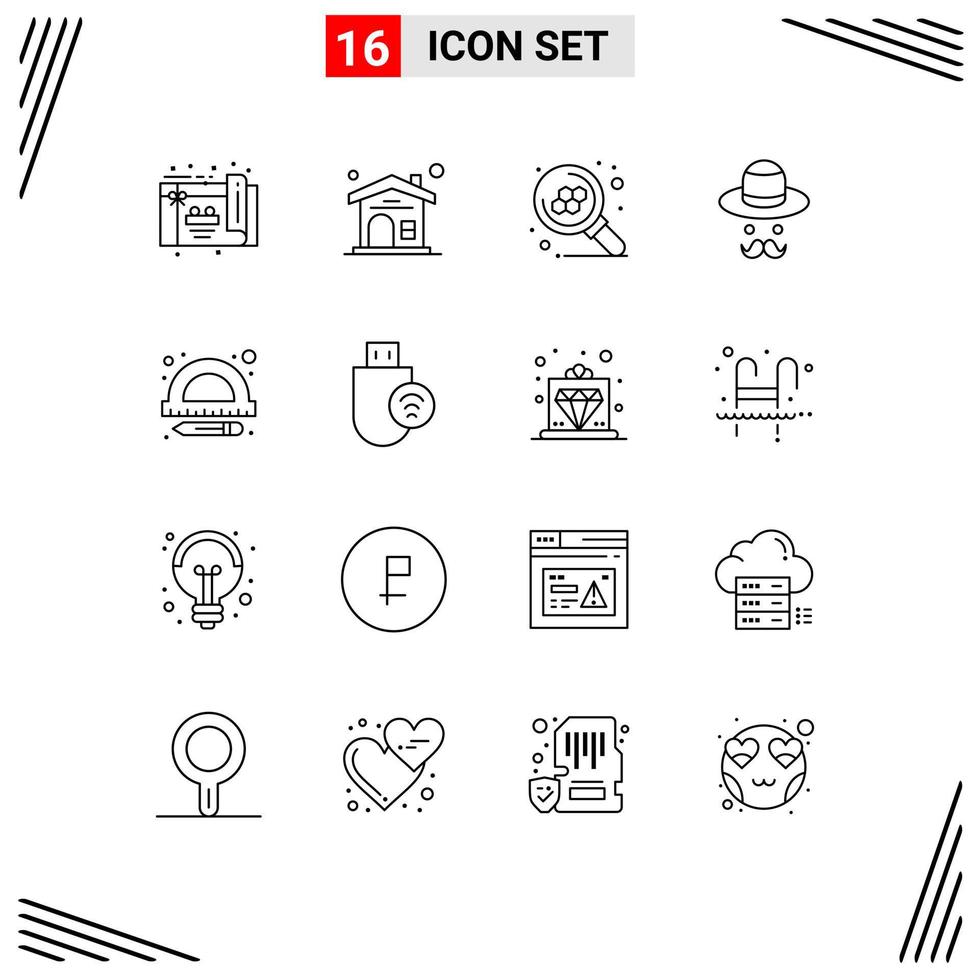16 User Interface Outline Pack of modern Signs and Symbols of computers ruler science education day Editable Vector Design Elements