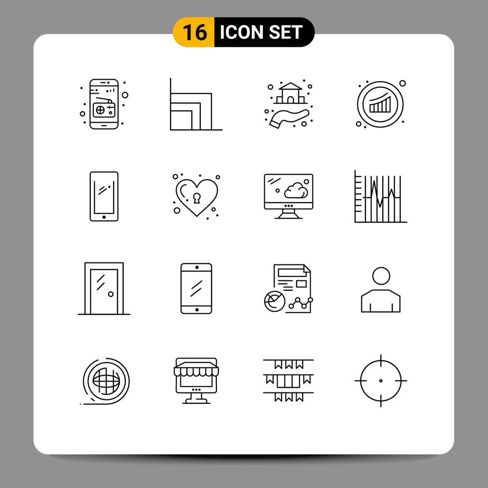 16 Creative Icons Modern Signs and Symbols of smart phone statistics real sales growth Editable Vector Design Elements