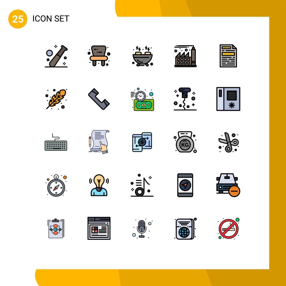 Universal Icon Symbols Group of 25 Modern Filled line Flat Colors of autumn document barbecue file factory Editable Vector Design Elements