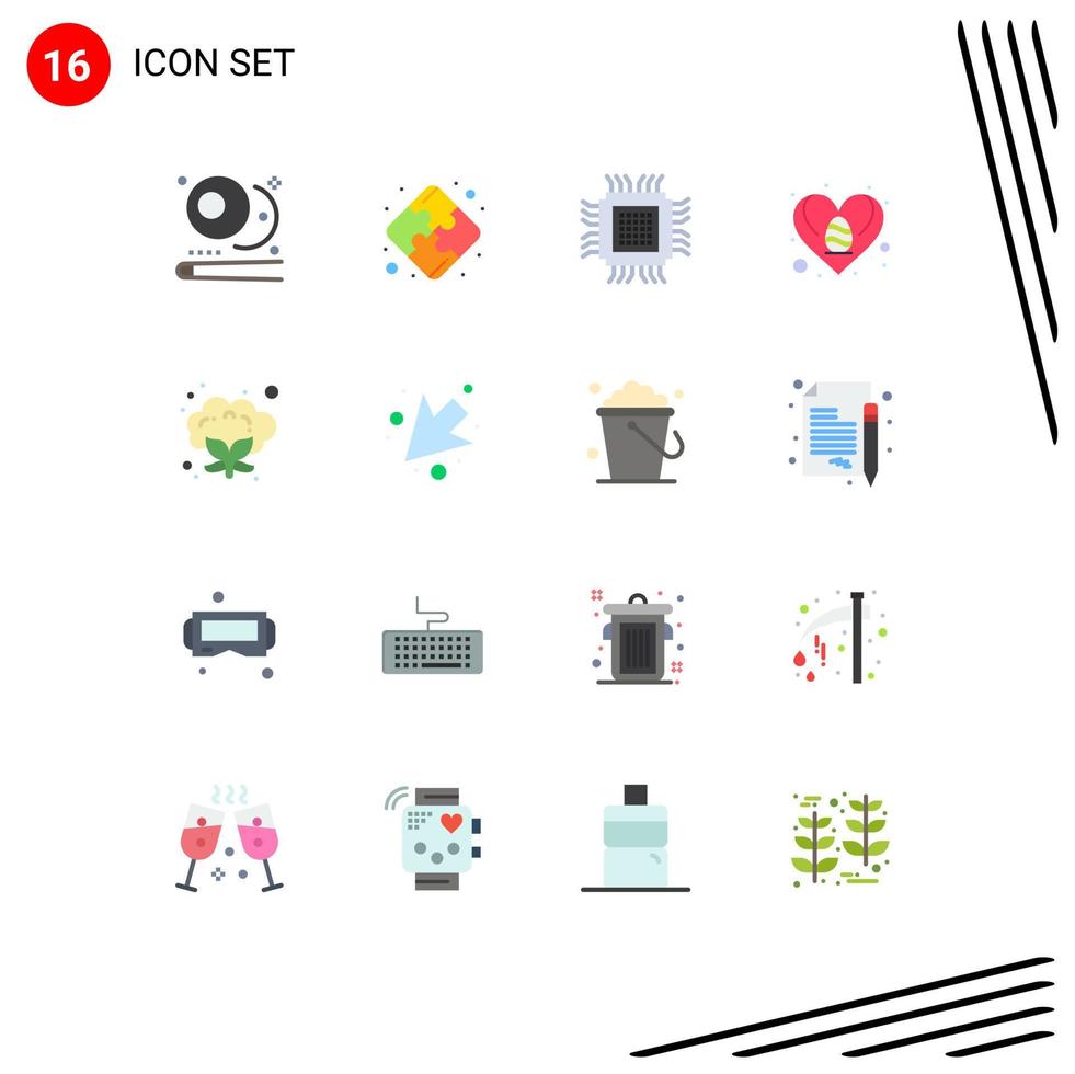 paquete de interfaz de usuario de 16 colores planos básicos de comida amor nube corazón pascua paquete editable de elementos de diseño de vectores creativos