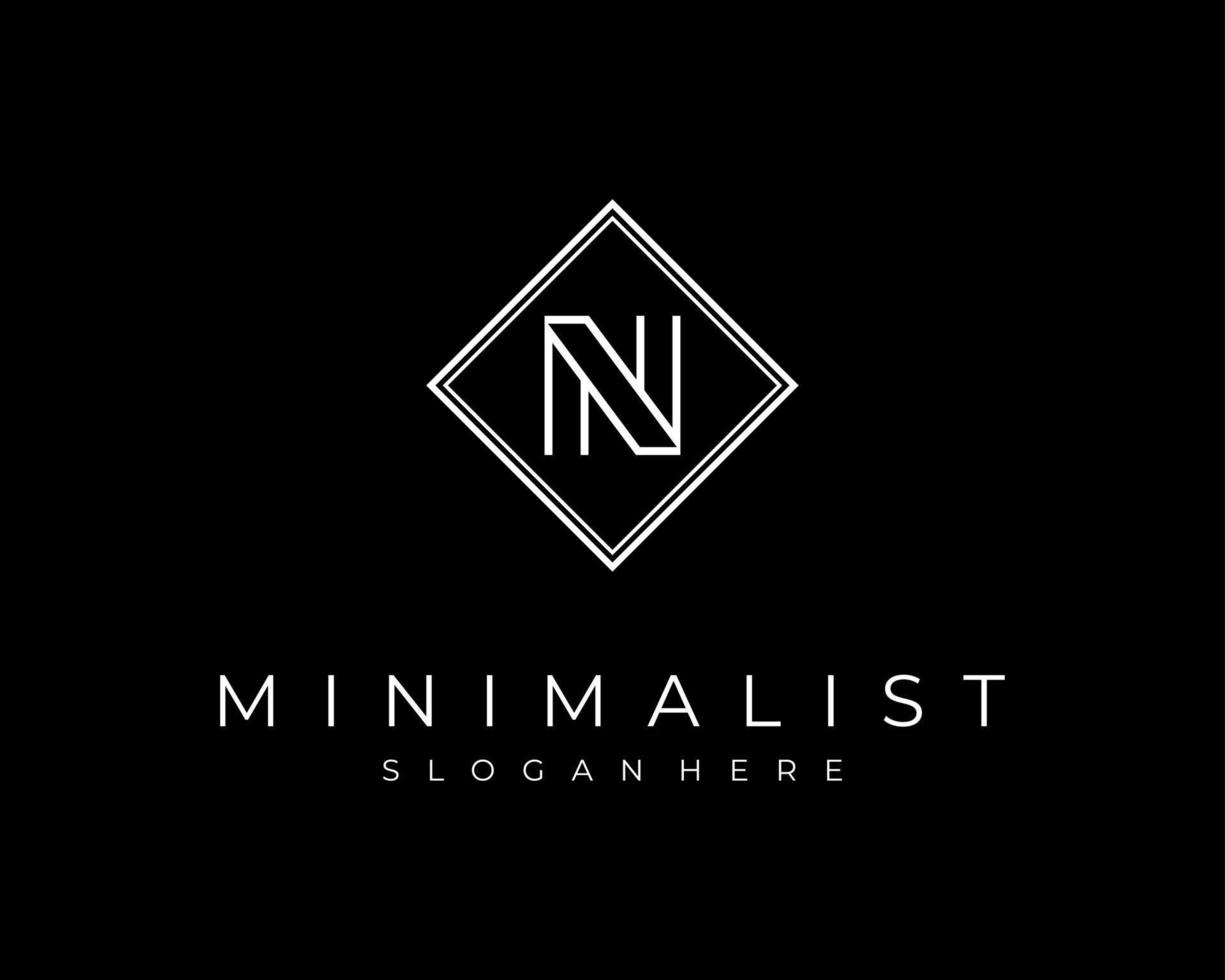 Letter N Monogram Minimalist Minimalism Line Elegant Rhombus Frame Border Vector Logo Design