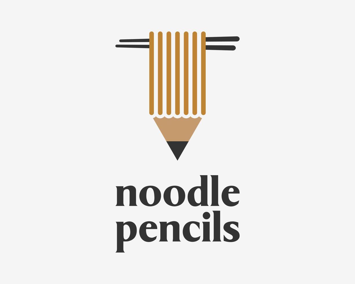 Noodle Chopsticks Noodles Pasta Spaghetti with Pencil Draw Write Smart Concept Vector Logo Design