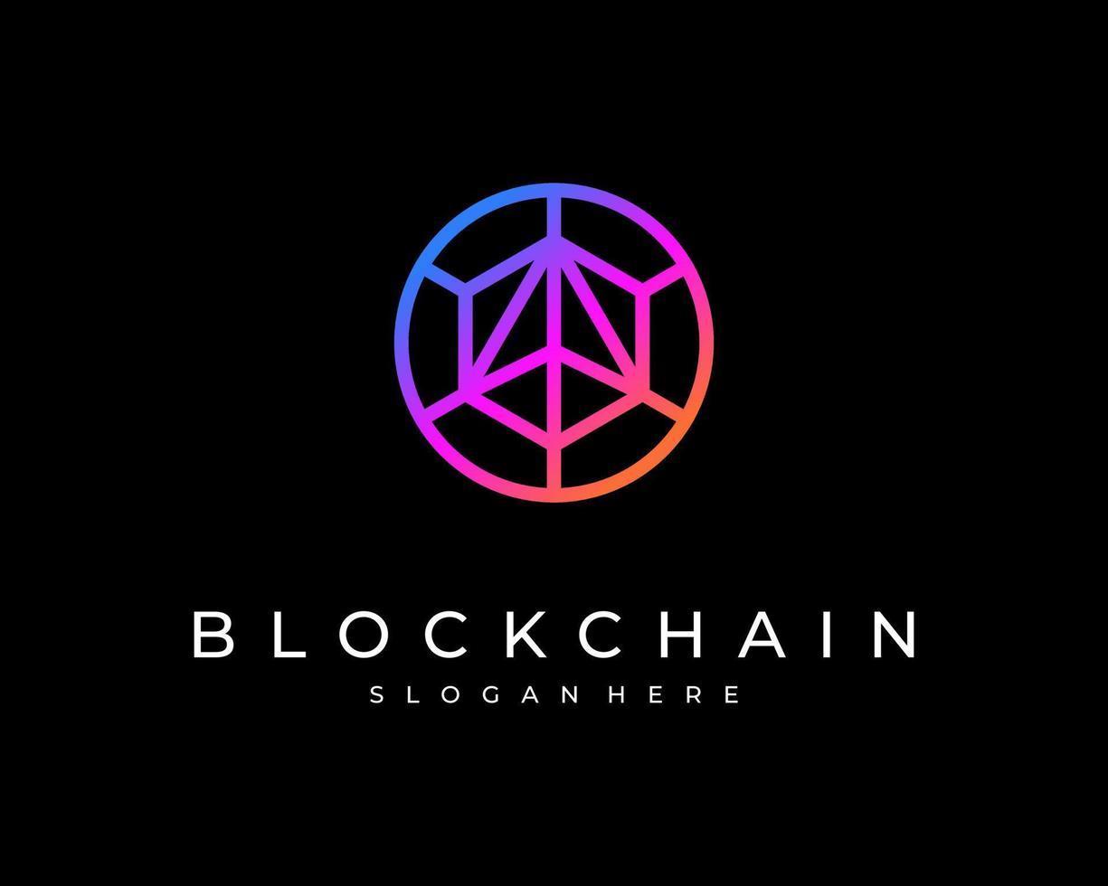 blockchain fintech tecnología de seguridad de protección diseño de logotipo de vector de línea de conexión de malla digital