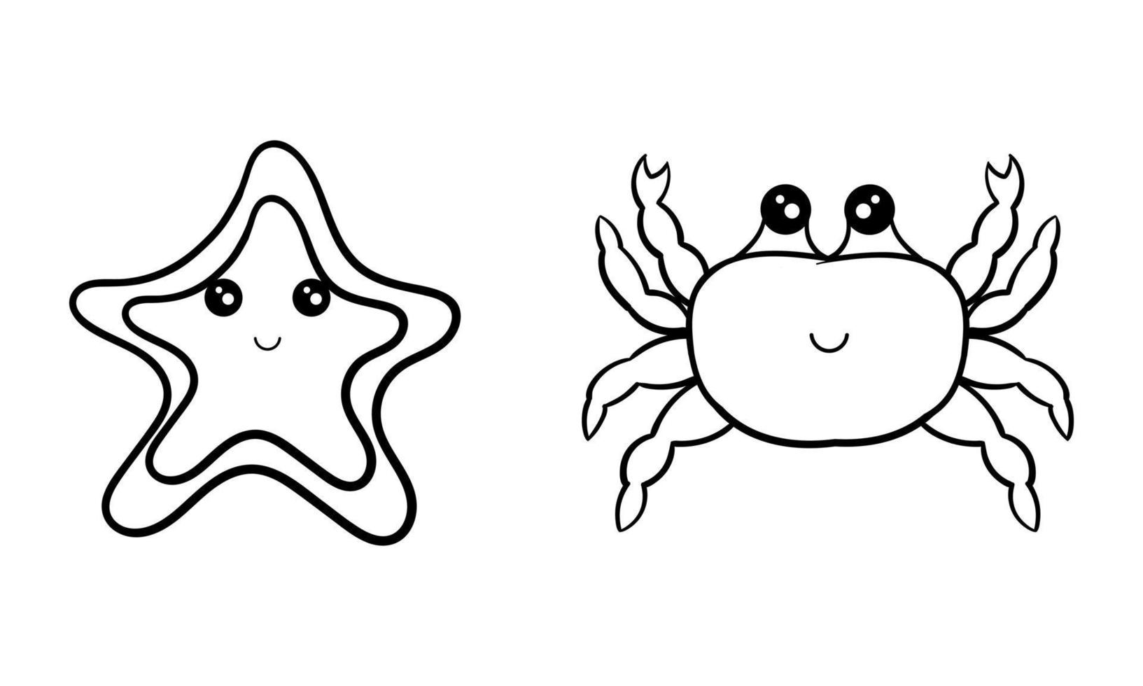 cangrejo y estrella de mar dibujados a mano vector