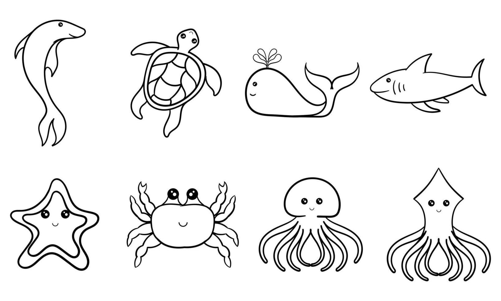 hand drawn collection of underwater animals vector