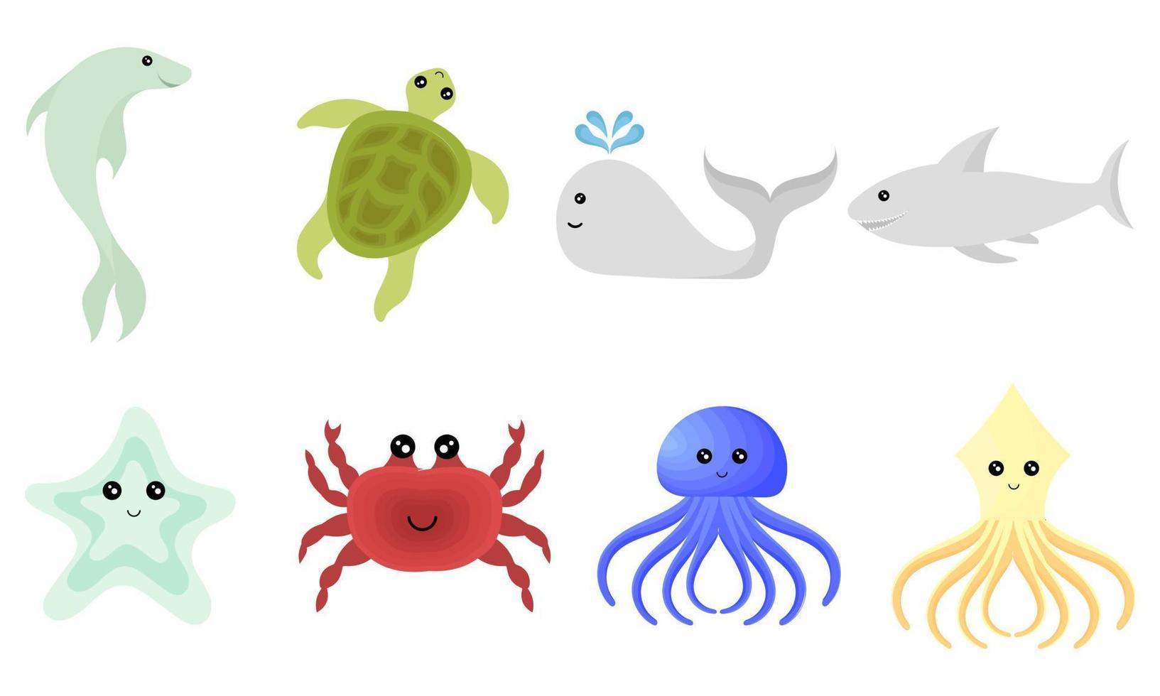 una colección de ilustraciones de animales submarinos vector
