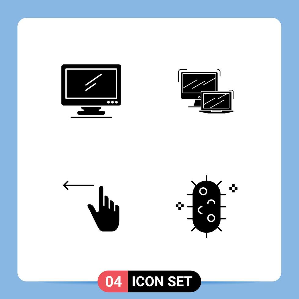 Mobile Interface Solid Glyph Set of 4 Pictograms of computer technology imac business gestures Editable Vector Design Elements