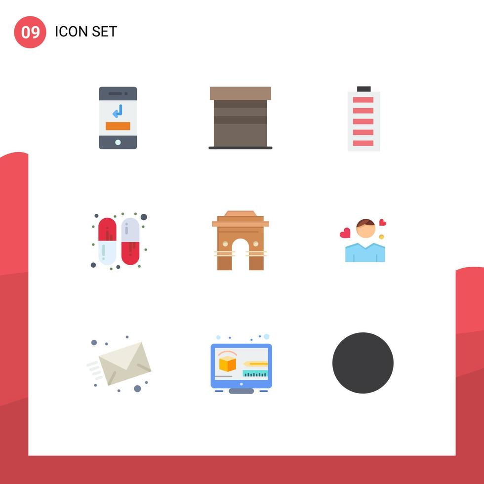 9 Flat Color concept for Websites Mobile and Apps culture medicine house capsule energy Editable Vector Design Elements