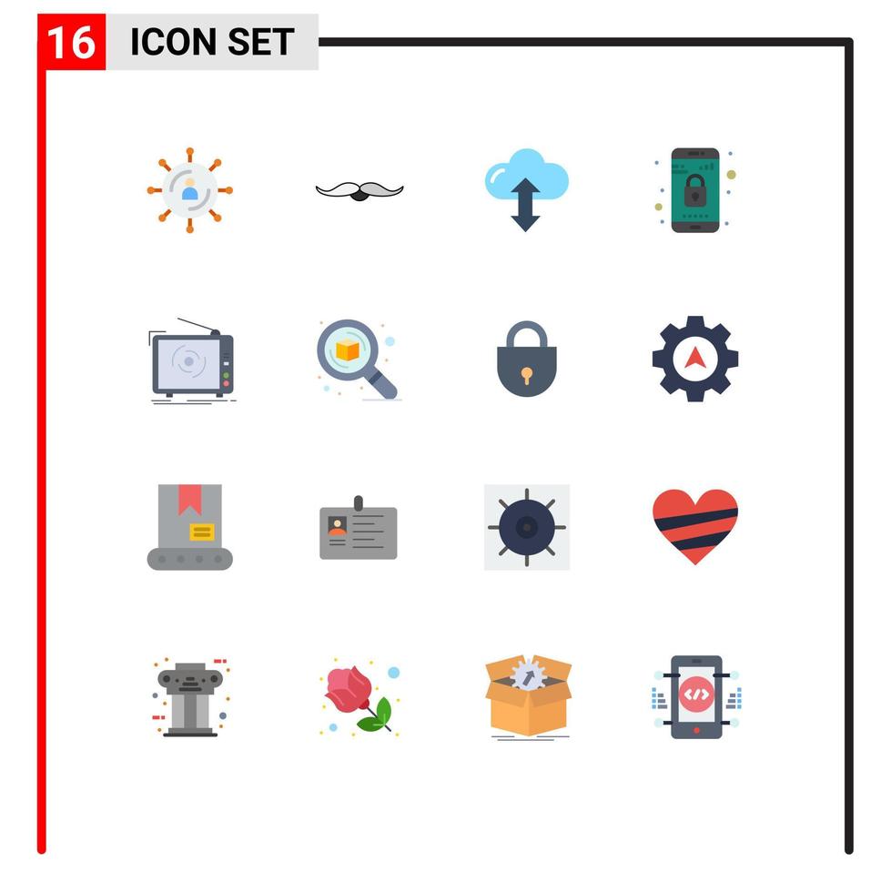 Group of 16 Flat Colors Signs and Symbols for phone lock male app up Editable Pack of Creative Vector Design Elements