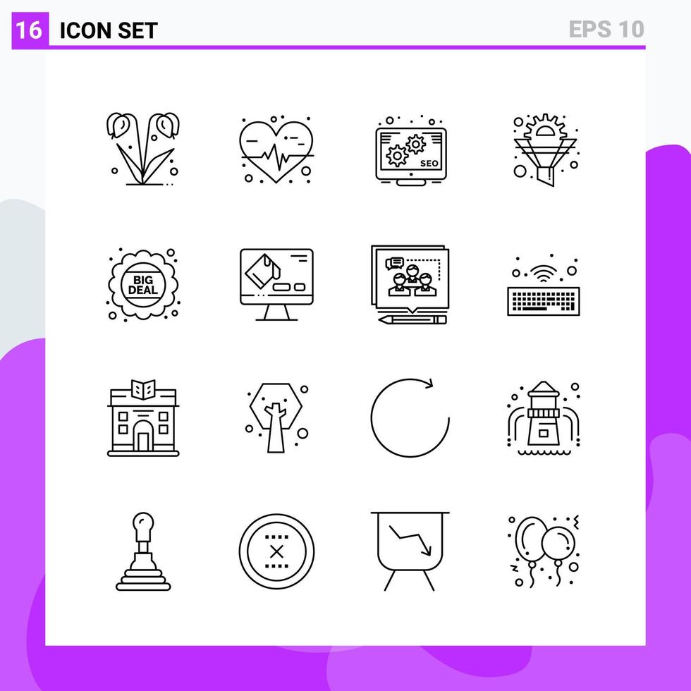 conjunto de 16 iconos en estilo de línea símbolos de contorno creativo para el diseño de sitios web y aplicaciones móviles signo de icono de línea simple aislado en fondo blanco 16 iconos vector