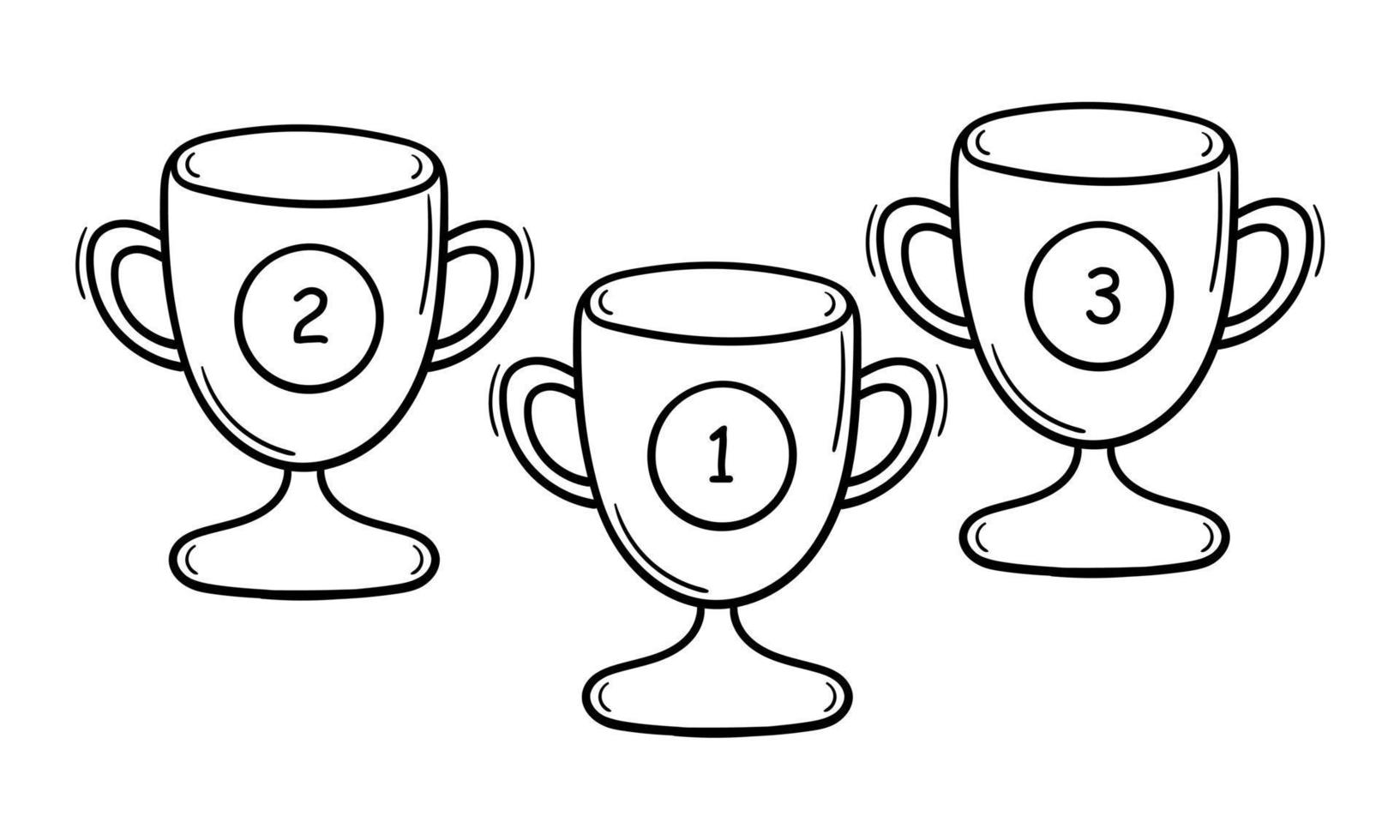 hand drawn 1st, 2nd and 3rd place trophies 2 vector