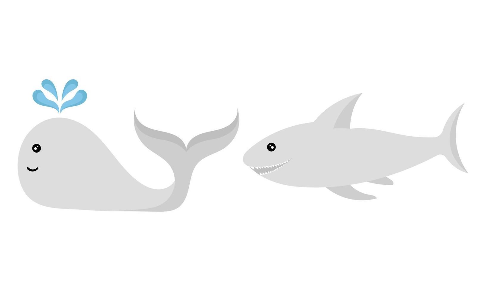 ilustración de una ballena y un tiburón vector