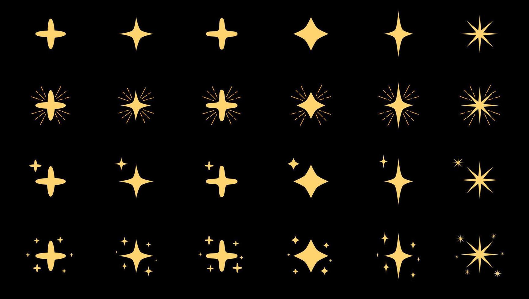 Set of sparkling stars icon on black background vector