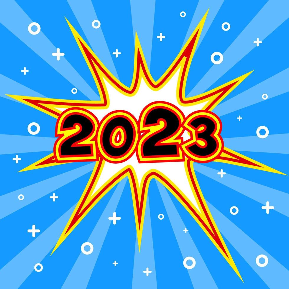 tarjeta de felicitación feliz año nuevo 2023 sobre fondo azul. hermoso diseño para la celebración del año nuevo 2023. vector
