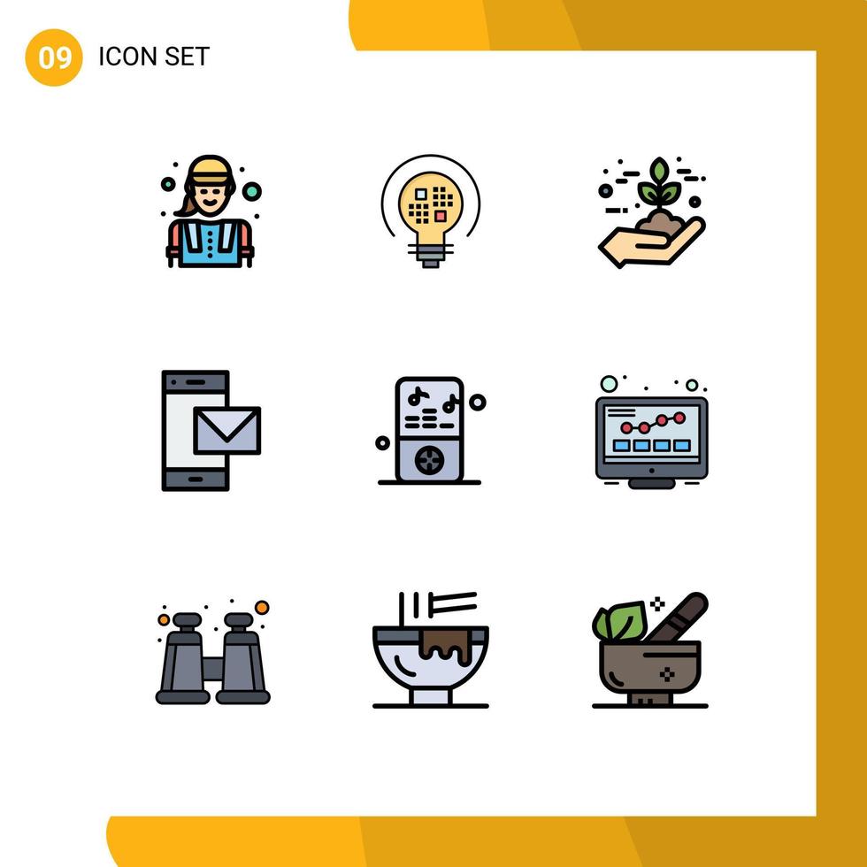 9 paquete de color plano de línea de relleno de interfaz de usuario de signos y símbolos modernos de mensajes de protección móvil de teléfonos inteligentes crecen elementos de diseño de vectores editables